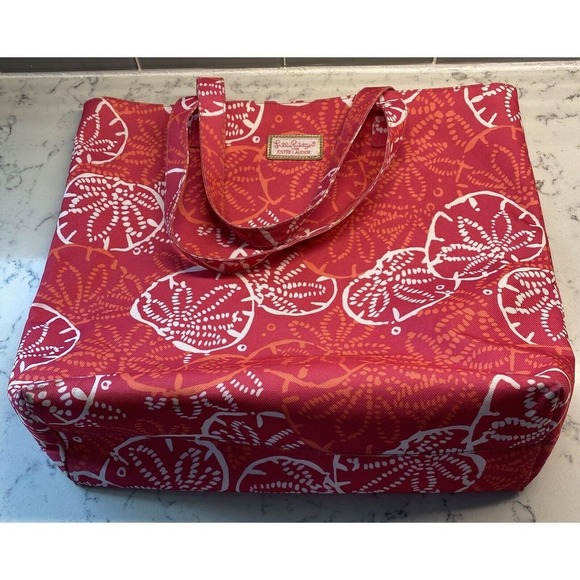 Lilly Pulitzer for Estee Lauder Tote Bag Pink Orange Tropical Sand Dollar Print - Picture 1 of 5